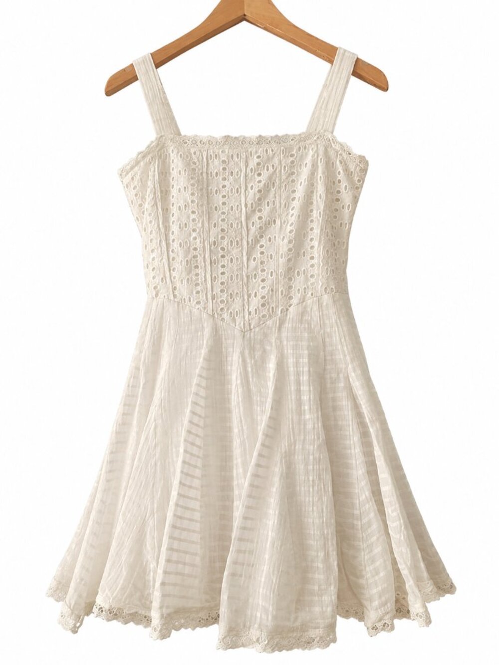 Heartloom May Eggshell Cotton Eyelet Square Neck Fit and Flare Mini Dress XS